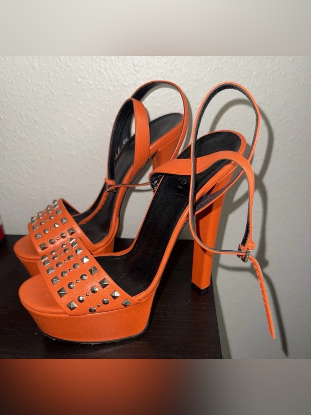 Gucci Orange Studded Slingback Heels Size 38.5